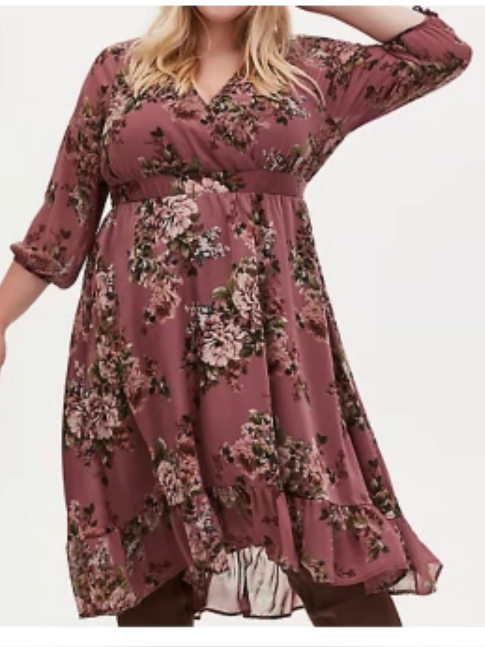 torrid Mauve Floral Chiffon 3/4 Sleeve Midi Dress 00 large